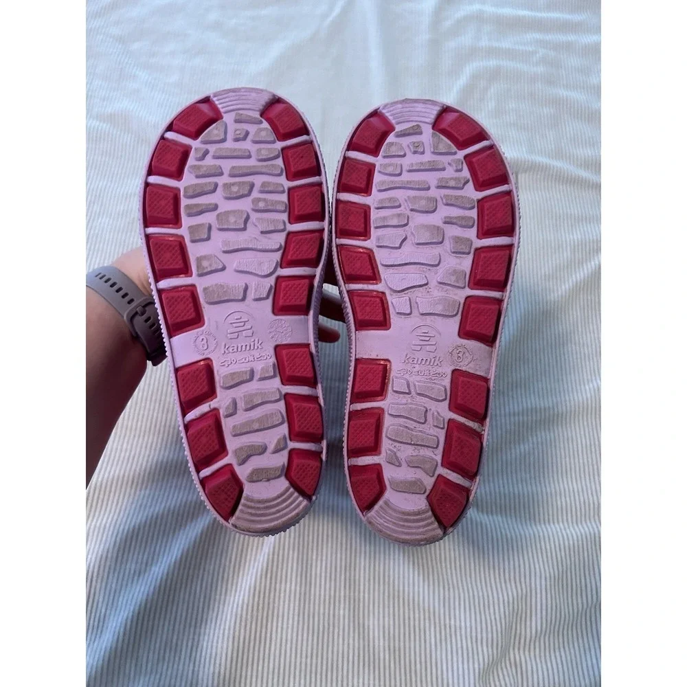 Kamik Youth Girls Size 3 Rubber Rain Boots Pink Anti Odor Wellies Outdoors Play